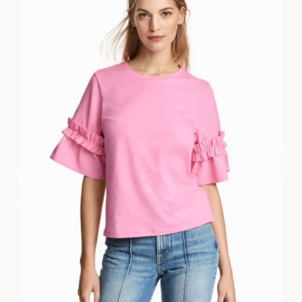 H&M Pink Top with Flounced Sleeves